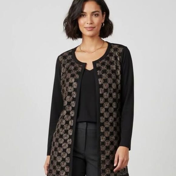 New Chicos Black & Copper Cutout Longline Cardigan Sweater - Picture 1 of 6